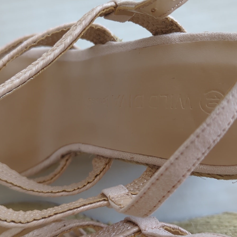 Wild Diva Lounge Strappy Jute Espadrille Wedge Sandal Shoes 10 Cream Beige/Tan - Picture 12 of 16